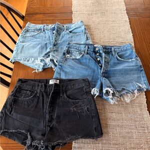 Agolde Women's Distressed Jean Shorts - Light Blue, Dark Blue, and Black